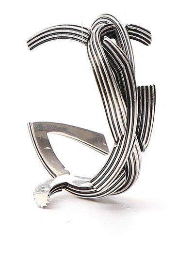 Saint Laurent Braided Monogram Cuff In Silver