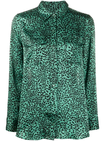 Equipment Animal Print Pintuck Poet Blouse In Moroccan Jade/true Black