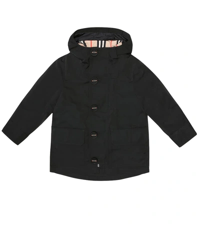 Burberry Kids' Rowan Hooded Coat With Detachable Icon Stripe Down Puffer Liner In Black