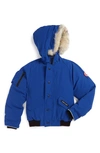 Canada Goose Kids' 'rundle' Down Bomber Jacket With Genuine Coyote Fur Trim In Pacific Blue