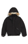 Canada Goose Kids' 'rundle' Down Bomber Jacket With Genuine Coyote Fur Trim In Black