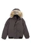 Canada Goose Kids' 'rundle' Down Bomber Jacket With Genuine Coyote Fur Trim In Graphite