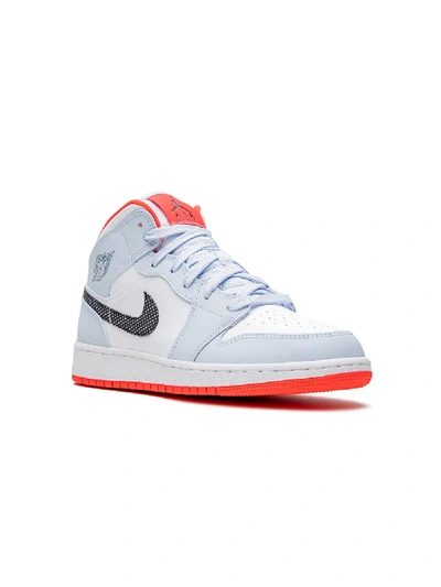 Jordan Kids' 1 Mid' Basketball Shoe In Half Blue/ Black-white-red Orb