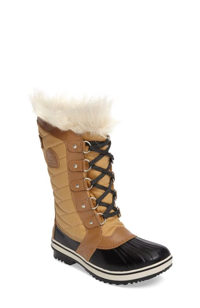 Sorel Kids' Girl's Tofino Ii Faux Fur-cuff Quilted Snow Boots In Curry/elk