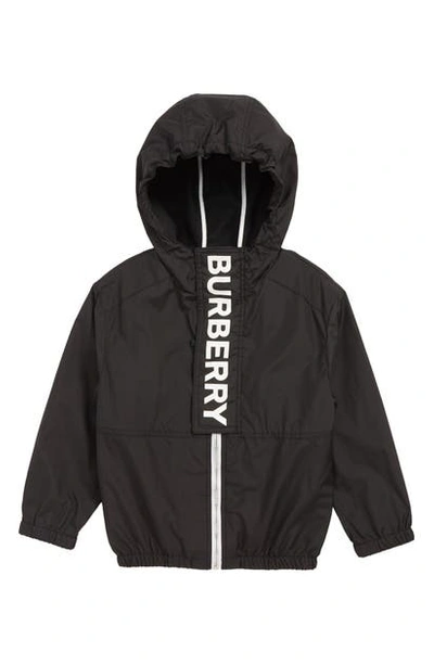 Burberry Kids' Austin Logo Hooded Windbreaker In Black