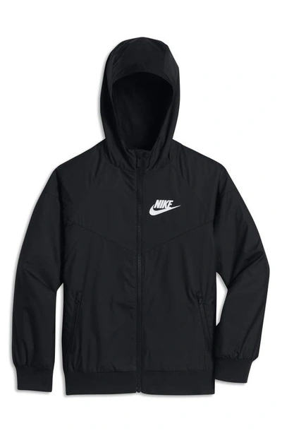 Nike Kids' Windrunner Water Resistant Hooded Jacket In Black/white