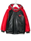 Dolce & Gabbana Kids' Leather And Nylon Jacket With Hood In Black