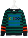 Kenzo Kids' Stripe Logo Cotton & Wool Sweater In Multicolor