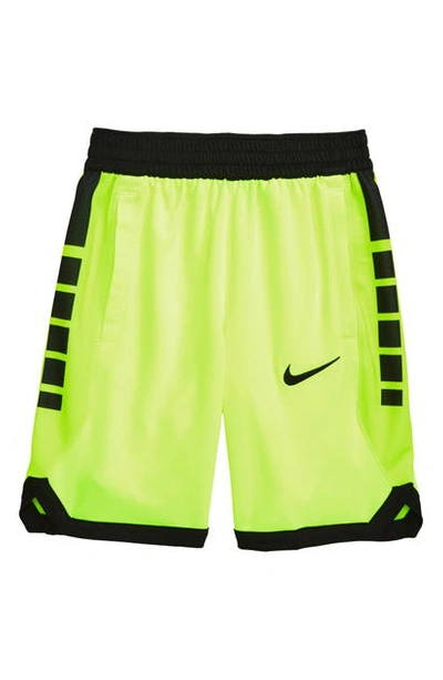 Nike Dry Elite Stripe Athletic Shorts In Volt/ Black