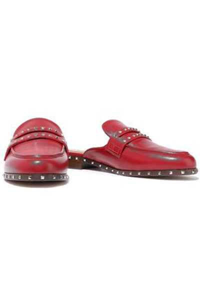 Valentino Garavani Soul Rockstud Leather Slippers In Crimson