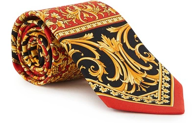 Versace Silk Tie With Le Pop Classique Print In Rossi Stampa