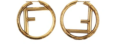 Fendi F Logo Earrings In Oro Burattato Dark