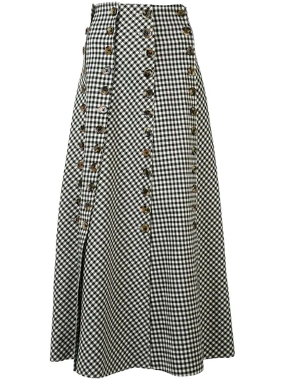 A.w.a.k.e. Gingham Paneled Woven-cotton Maxi Skirt In Black/white