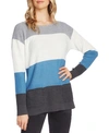 Vince Camuto Petite Waffle-stitched Colorblocked Sweater In Medium Heather Grey