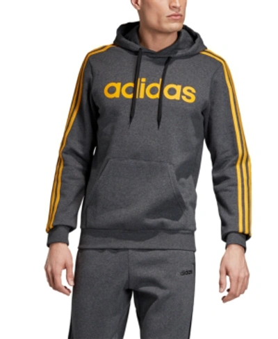 Adidas Originals Adidas Men's Essentials 3-stripes Fleece Logo Hoodie In Dark Grey Heather/gold