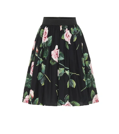 Dolce & Gabbana Floral Cotton Midi Skirt In Black