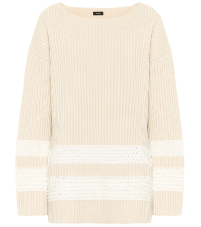 Joseph Ribbed Wool And Cotton Sweater In Beige