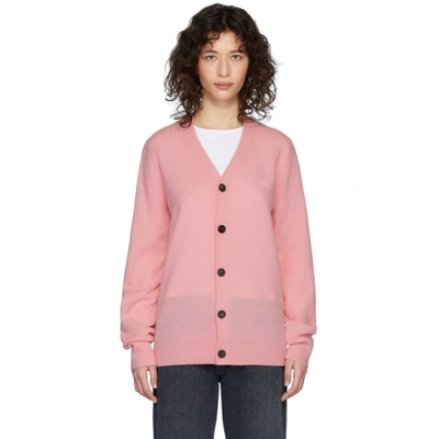 Acne Studios Keve Face Patch Wool Cardigan In Pink