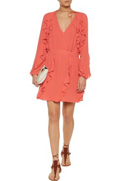 Valentino Ruffled Silk-crepe Mini Dress In Coral