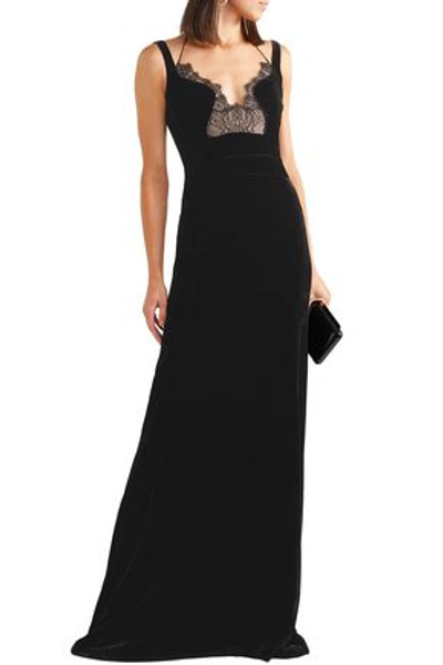 Antonio Berardi Lace-paneled Velvet Gown In Black