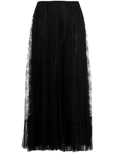 Valentino Point D'esprit-trimmed Silk Lace Midi Skirt In Black