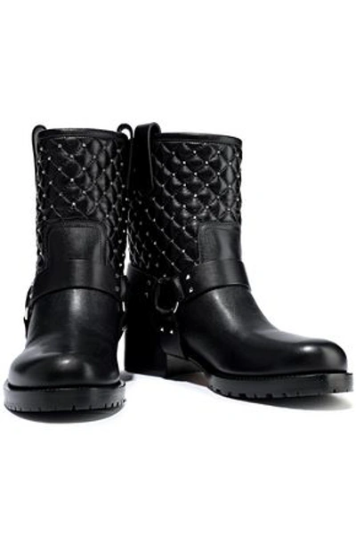 Valentino Garavani Rockstud Quilted Leather Ankle Boots In Black