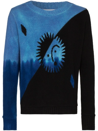 The Elder Statesman Two-tone Intarsia-knit Cashmere Sweater In Black