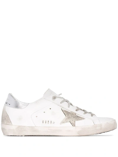 Golden Goose White And Silver Superstar Leather Sneakers