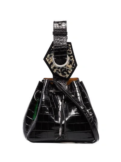Ganni Black Mock Croc Patent Leather Bracelet Bag
