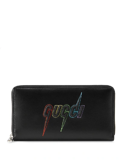 Gucci Blade Embroidered Zip Around Wallet In Black