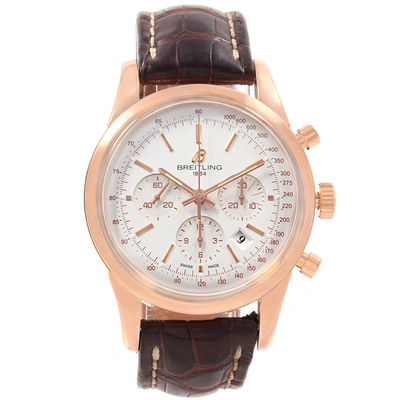 Pre-owned Breitling Silver 18k Rose Gold Transocean Chronograph Men's Wristwatch 43mm In White