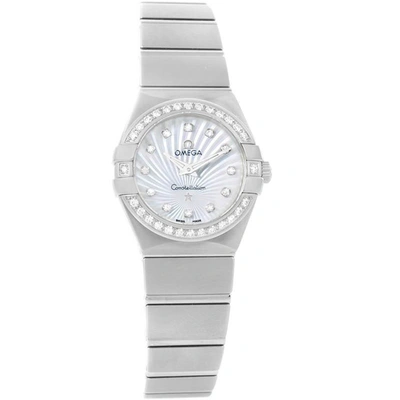 Pre-owned Omega Mop Stainless Steel Diamond Constellation 123.15.24.60.55.004 Women's Wristwatch 24mm In Silver