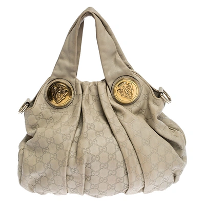 Pre-owned Gucci Ssima Leather Hysteria Small Hobo In Beige