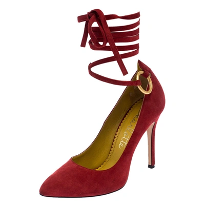 Pre-owned Charlotte Olympia Red Suede Sabine Wrap Pumps Size 36