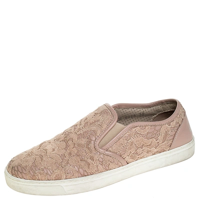 Pre-owned Dolce & Gabbana Beige Lace Slip On Sneakers Size 38