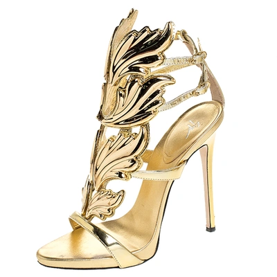 Pre-owned Giuseppe Zanotti Gold Leather Baroque Leaf Sandals Size 38