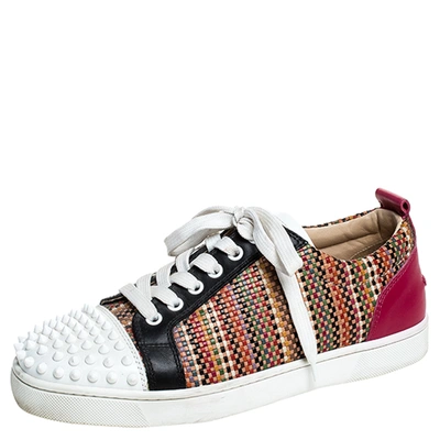 Pre-owned Christian Louboutin Multicolor Woven Leather And Leather Ac Viera Spiked Orlato Low Top Sneakers 39.5