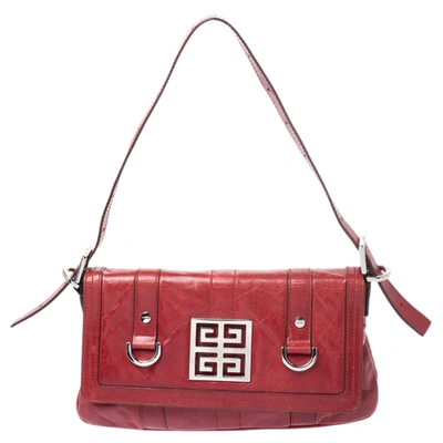 Pre-owned Givenchy Red Leather Logo Shoulder Bag