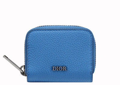 Pre-owned Dior  Coin Holder Calfskin Blue