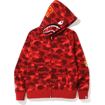 Pre-owned Bape  Color Camo Ponr Shark Full Zip Hoodie Red