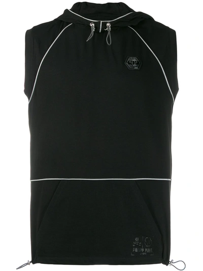 Philipp Plein Sleeveless Logo Hoodie In Black