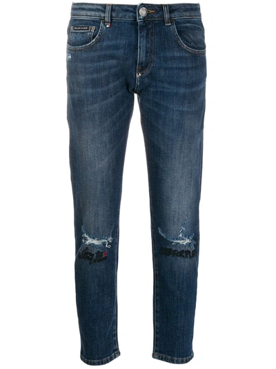 Philipp Plein Embroidered Straight-leg Jeans In Blue