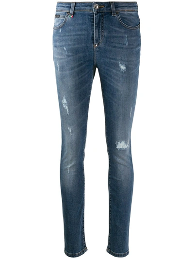 Philipp Plein Distressed Skinny Jeans In Blue