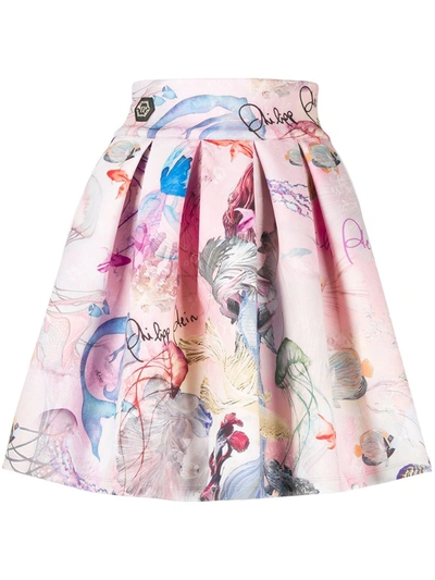 Philipp Plein Short Skirt Underwater Print In Pink