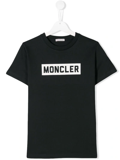 Moncler Teen Logo Print T-shirt In Black