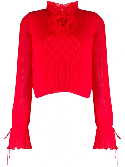 Marco De Vincenzo Pleated Flower Detail Blouse In Red