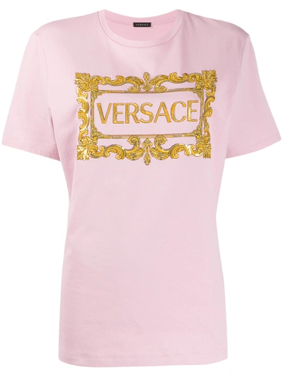 Versace Embroidered Logo T-shirt In Pink