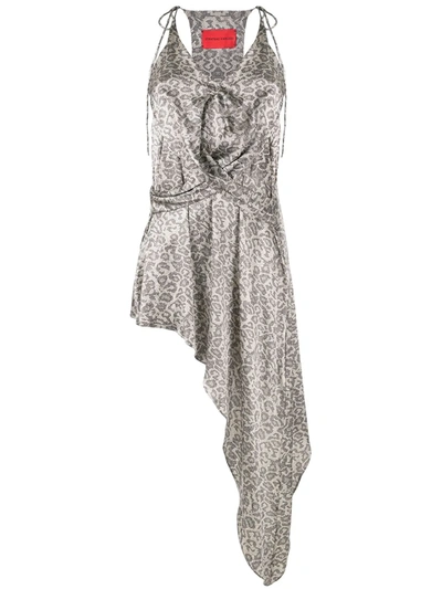 Strateas Carlucci Asymmetric Silk Slip Dress In Grey