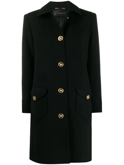 Versace Medusa Button Single-breasted Coat In Black