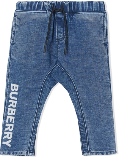 Burberry Babies' Drawstring Logo Jeans In Blue